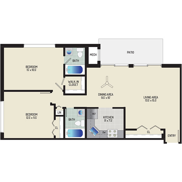 Informative Picture of 2 Bedrooms + 2 Baths