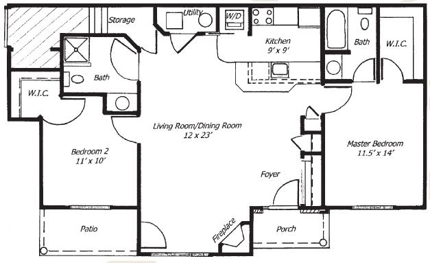 Informative Picture of 2 Bed 2 Bath  