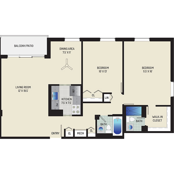 Informative Picture of 2 Bedrooms + 2 Baths