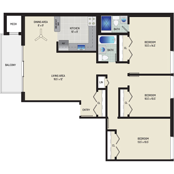 Informative Picture of 3 Bedrooms + 2 Baths